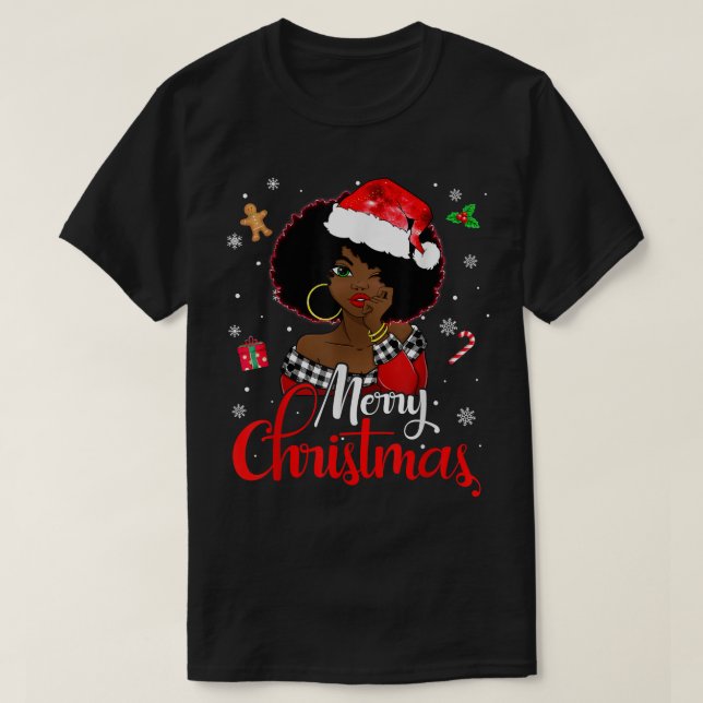 Black African Girl American Melanin Christmas Sant T-Shirt (Design Front)