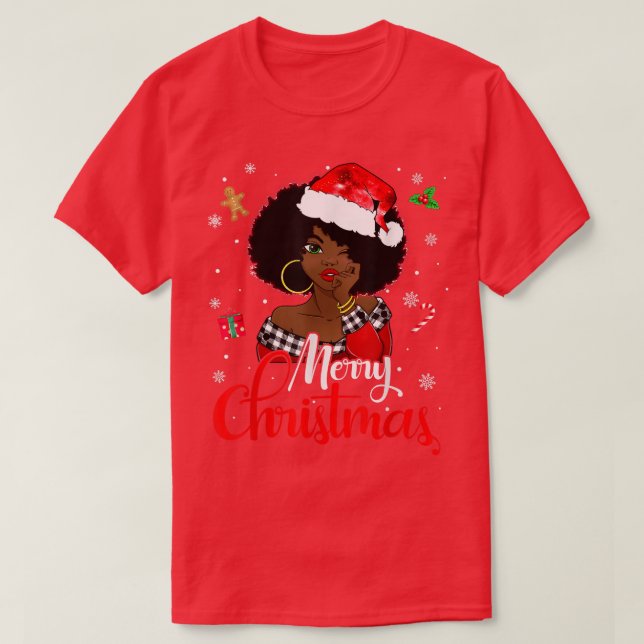 Black African Girl American Melanin Christmas Sant T-Shirt (Design Front)