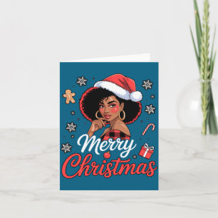 Black African Girl American Merry Christmas Santa Card