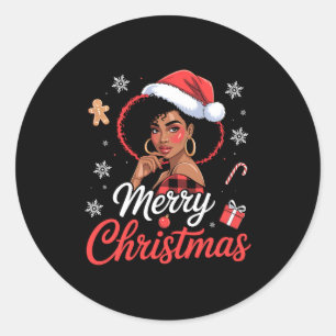 Black African Girl American Merry Christmas Santa  Classic Round Sticker