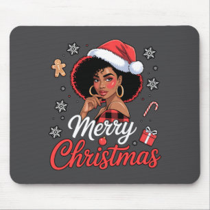 Black African Girl American Merry Christmas Santa  Mouse Pad