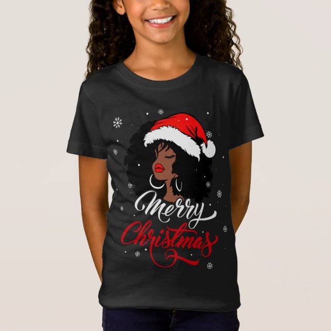 Black African Girl American Santa Christmas Melani T-Shirt (Front)