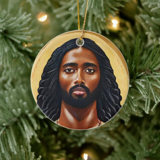 Black African Jesus Christ Religious Art Ceramic Tree Decoration (Tree)