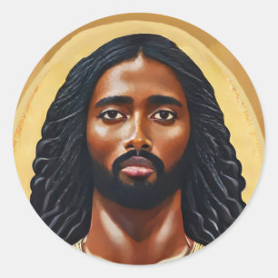 Black African Jesus Christ Religious Art Classic Round Sticker