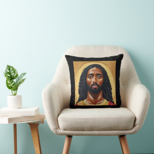 Black African Jesus Christ Religious Art Cushion