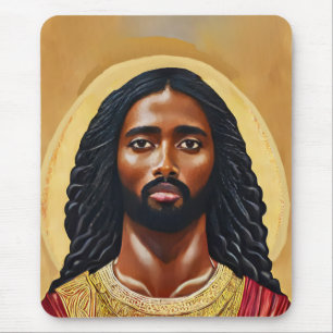 Black African Jesus Christ Religious Art Mouse Pad