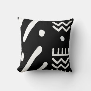 Black African Mud Cloth Inspired Throw Pillow