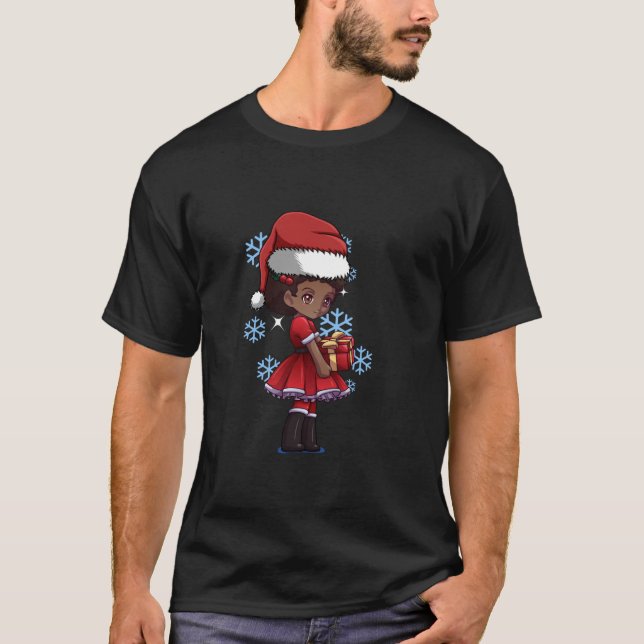 Black African Santa Hat African American Merry Chr T-Shirt (Front)