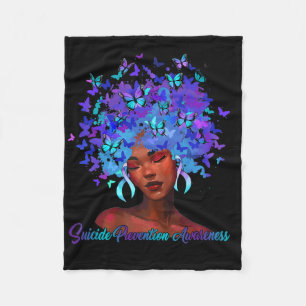 Black African Woman Afro Teal And Purple Suicide P Fleece Blanket