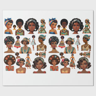 Black African Woman Fashion art 20s to 70s Eras Wrapping Paper