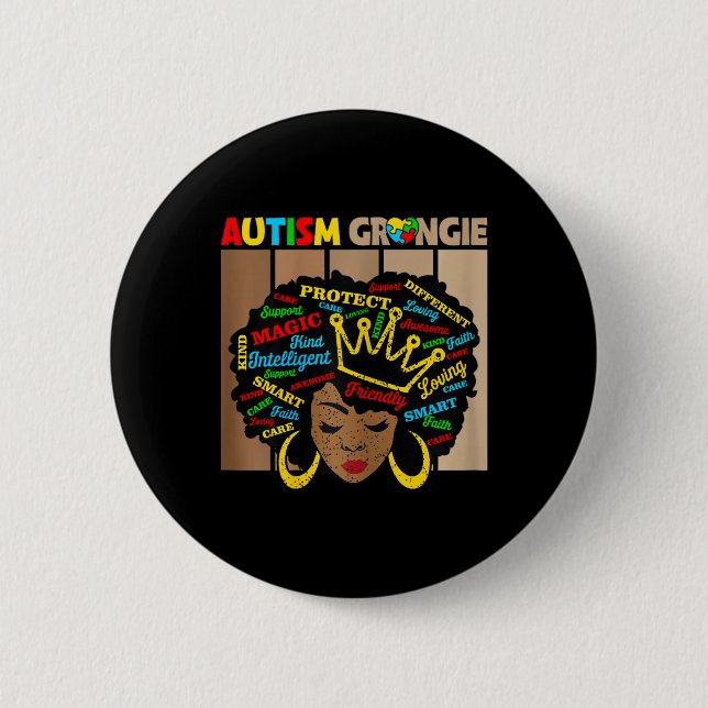Black Afro African American Autism Grangie Awarene 6 Cm Round Badge (Front)