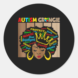 Black Afro African American Autism Grangie Awarene Classic Round Sticker