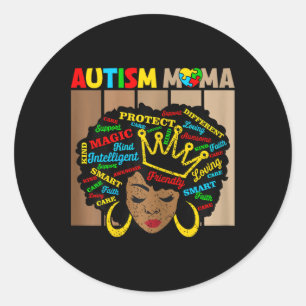 Black Afro African American Autism Mama Awareness Classic Round Sticker