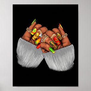 Black Afro African Woman Juneteenth Nails Kente Ma Poster