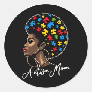 Black Afro American Autism Awareness Mum  Classic Round Sticker