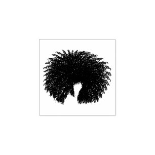 Black Afro Curly Hair Rubber Stamp