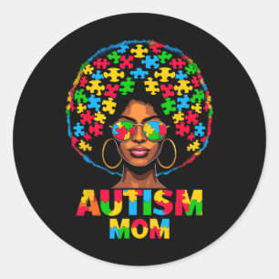 Black Afro Mum American Autism Awareness  Classic Round Sticker