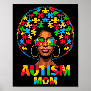 Black Afro Mum American Autism Awareness Poster