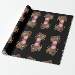 Black Afro, Popping Pink BubbleGum Wrapping Paper