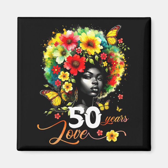 Black Afro Queen 50 Years Love 50th Birthday Butte Magnet (Front)