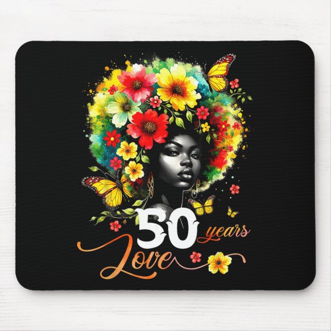 Black Afro Queen 50 Years Love 50th Birthday Butte Mouse Pad (Front)