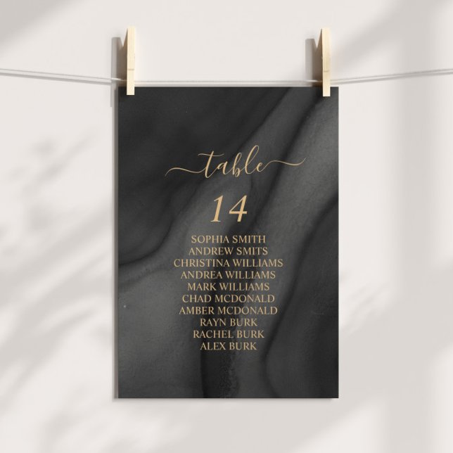 Black Agat & Gold Calligraphy Seating Chart Cards (Creator Uploaded)