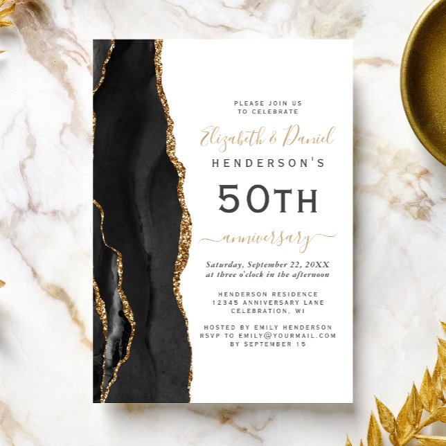 Black Agate Black Gold 50th Anniversary Invitation (Creator Uploaded)