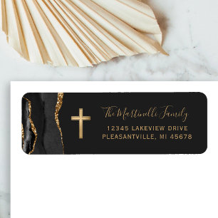 Black Agate Gold Cross Return Address Label