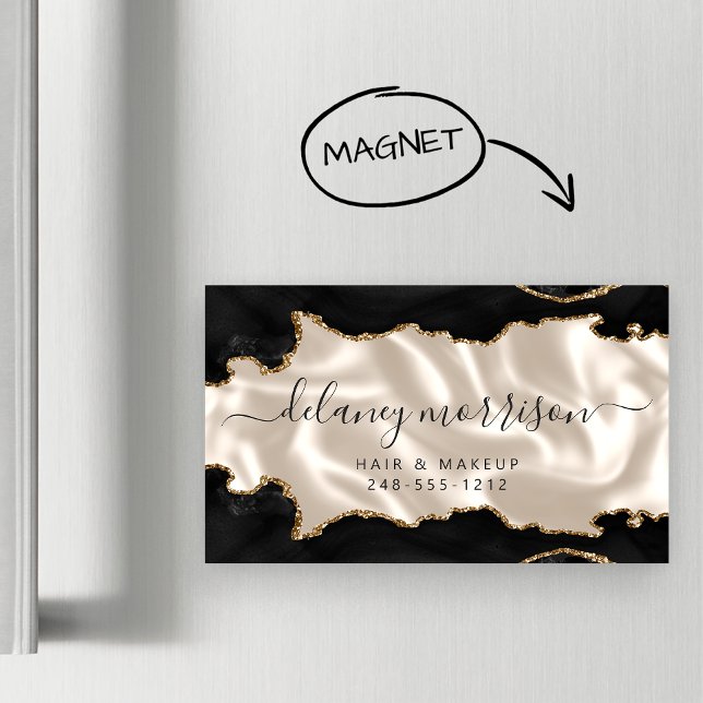 Black Agate Gold Glitter Ivory Luxury Magnetic Business Card (Creator Uploaded)