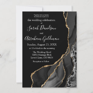 Black Agate Gold Glitter Luxury Wedding Invitation