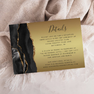 Black Agate Gold Ombre Script Wedding Details Enclosure Card