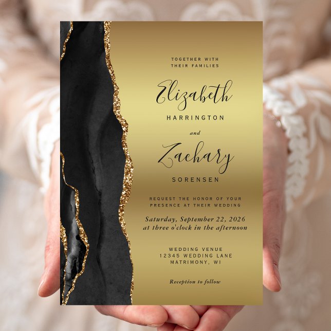 Black Agate Gold Ombre Wedding Invitation (Creator Uploaded)