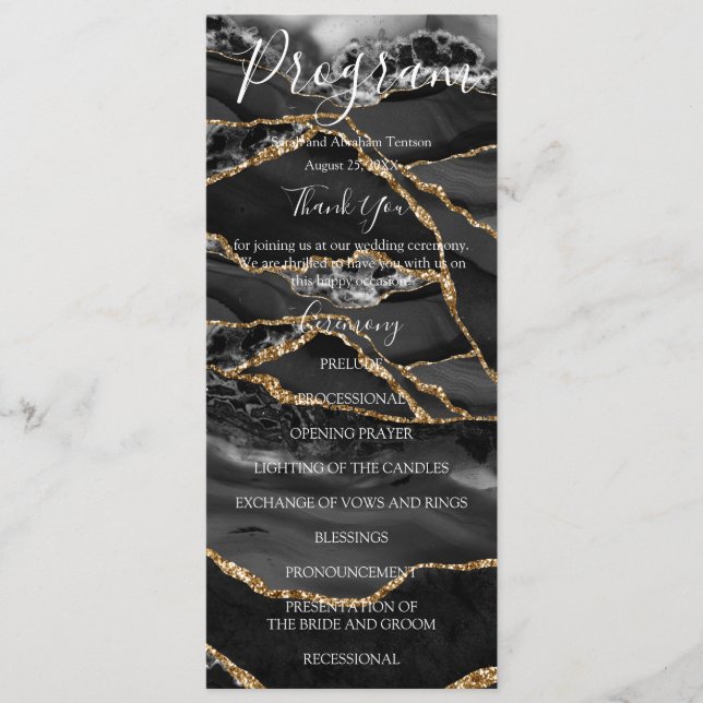 Black Agate Minimalist Luxury Wedding Programs Menu (Front)