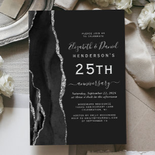 Black Agate Silver 25th Anniversary Invitation