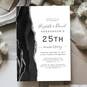Black Agate Silver 25th Anniversary Invitation