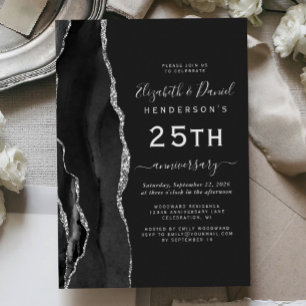 Black Agate Silver 25th Anniversary Invitation