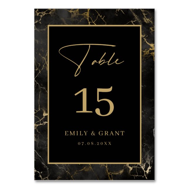 Black Agate Stone Gold Border Table Number (Front)