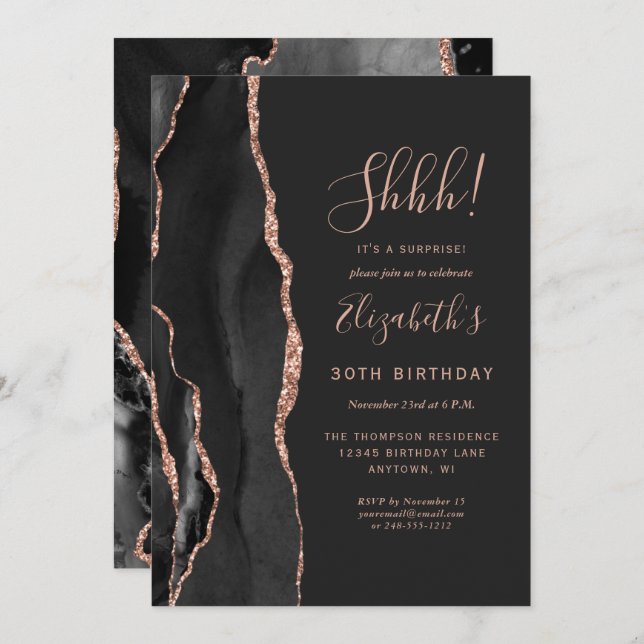 Black Agate Surprise Birthday Party Invitation (Front/Back)
