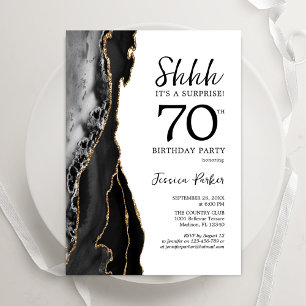 Black Agate White Gold Surprise 70th Birthday Invitation