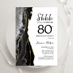 Black Agate White Gold Surprise 80th Birthday Invitation<br><div class="desc">Black,  white and gold agate surprise 80th birthday party invitation. Elegant modern design featuring watercolor agate marble geode background,  faux glitter gold and typography script font. Trendy invite card perfect for a stylish women's bday celebration. Printed Zazzle invitations or instant download digital printable template.</div>