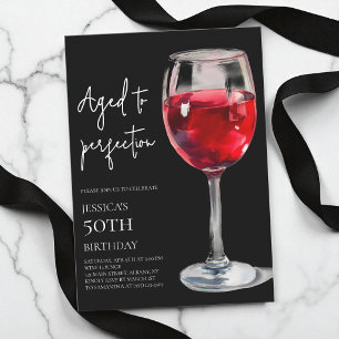Black Aged to Perfection Wine 50th Birthday Party Invitation