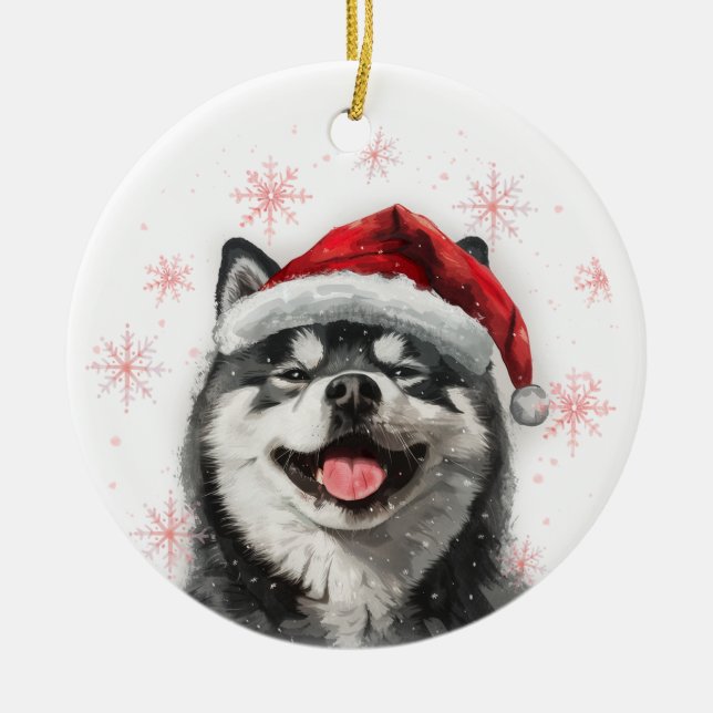 Black Akita Dog Christmas Personalized Ceramic Tree Decoration (Front)