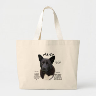 Black Akita History Design Large Tote Bag