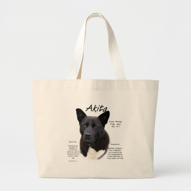 Black Akita History Design Large Tote Bag (Front)