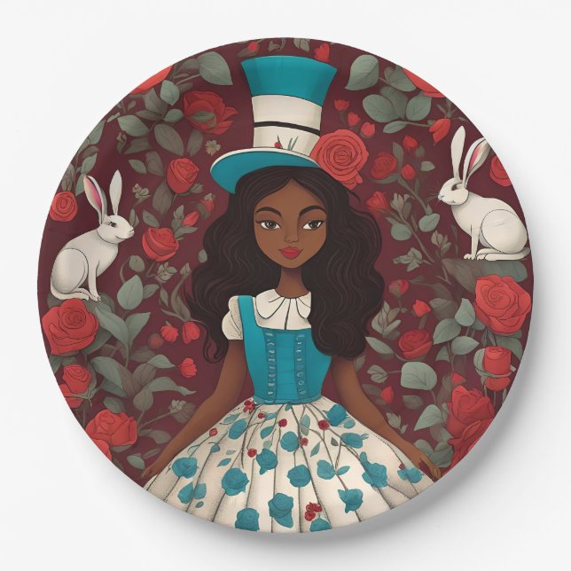 Black Alice in Wonderland Paper Plate (Front)