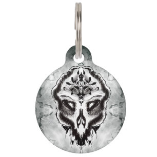 Black Alien Skull Heavy Metal Pet Tag