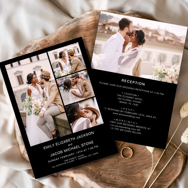 Black All In One Minimalist Photo Wedding Invitation (Creator Uploaded)