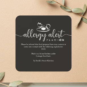 Black Allergy Alert Warning Egg Minimalist Square Sticker