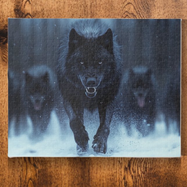 Black Alpha Wolf Running in the Snow Jigsaw Puzzle (Creator Uploaded)