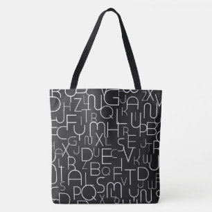 Black Alphabet Letter Fashion Tote Bag